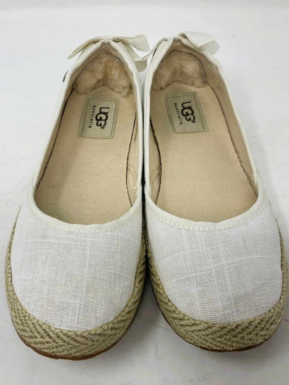 UGG Australia Indah Canvas Espadrille Flats Off White Bow Back S/N 1003493 5.5